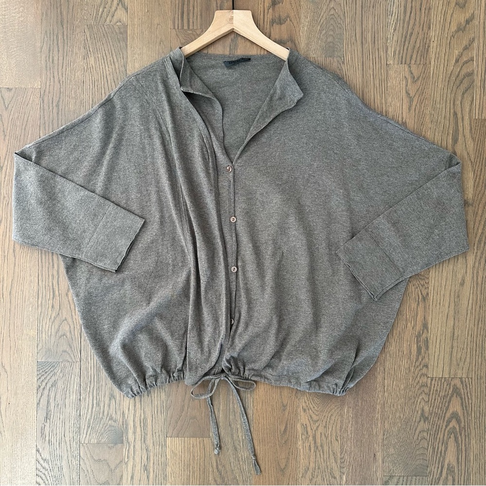 Oska Cashmere Blend Drawstring Waist Oversize Cardigan Sweater Light Brown Large